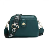 Bee Badge Two Zip Top Sections Canvas Strap Cross Body Bag