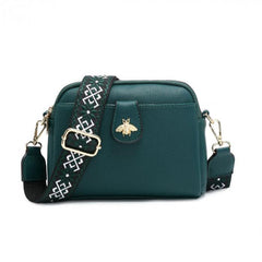 Bee Badge Two Zip Top Sections Canvas Strap Cross Body Bag