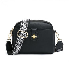 Bee Badge Two Zip Top Sections Canvas Strap Cross Body Bag