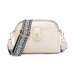 Bee Badge Two Zip Top Sections Canvas Strap Cross Body Bag