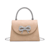 Tie Diamante Embedded Top Handle Suede Clutch Bag