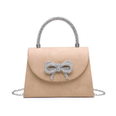Tie Diamante Embedded Top Handle Suede Clutch Bag