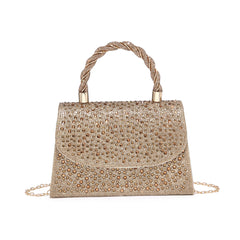 Trapezoid Shape Flap Twist Handle Single Side Diamante Bag