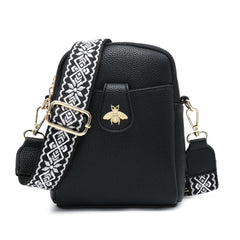 Bee Badge Two Zipped Sections Canvas Strap Cross Body Bag