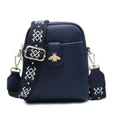 Bee Badge Two Zipped Sections Canvas Strap Cross Body Bag