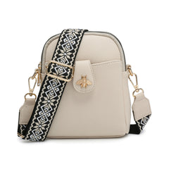 Bee Badge Two Zipped Sections Canvas Strap Cross Body Bag