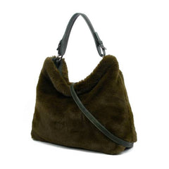 JFY Faux Fur Top Zip Closure Shoulder Bag