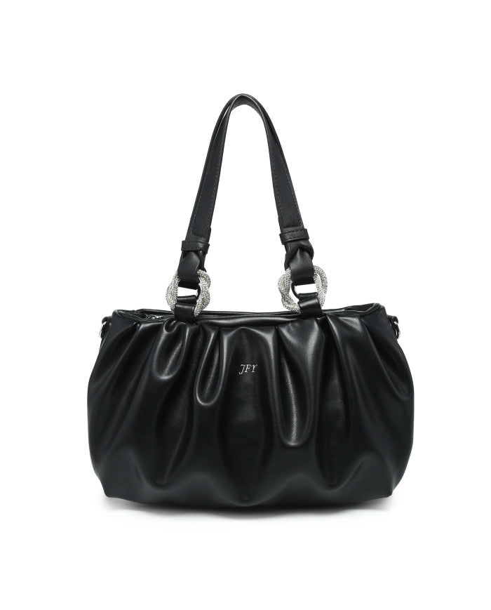 JFY Pleated Top Handle Zip Closure Hobo Shoulder Bag
