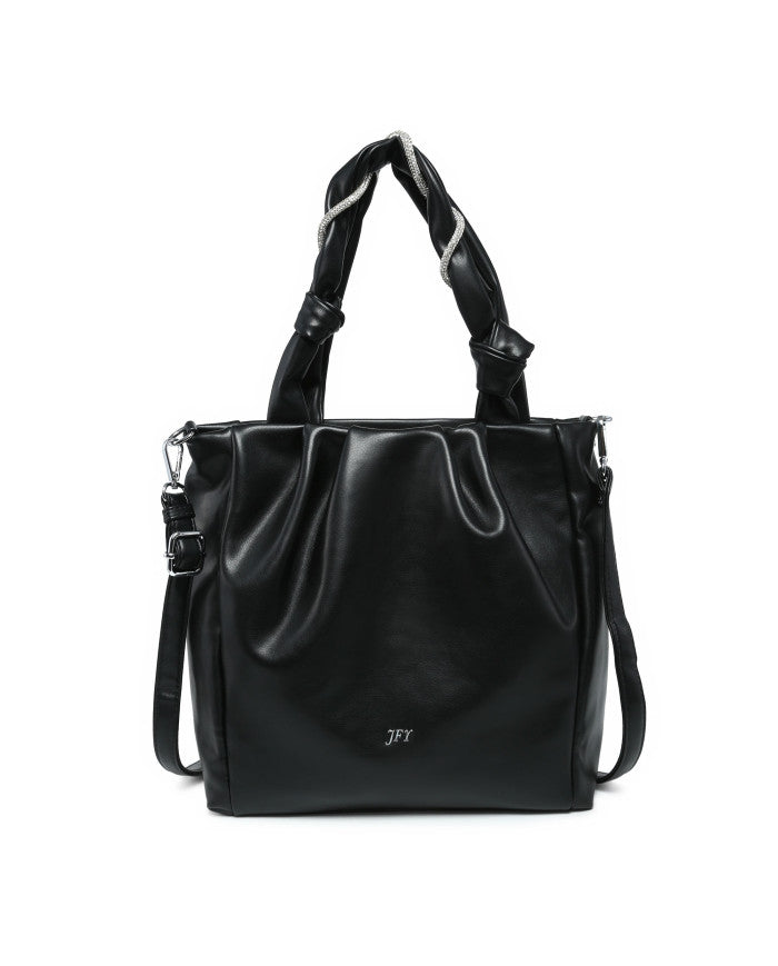 JFY Pleated Top Handle Zip Closure Tote Bag