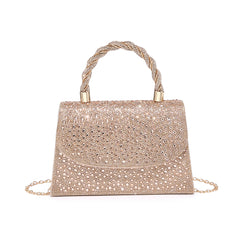 Trapezoid Shape Flap Twist Handle Single Side Diamante Bag