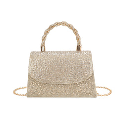 Trapezoid Shape Flap Twist Handle Single Side Diamante Bag