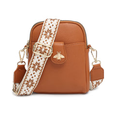 Bee Badge Two Zipped Sections Canvas Strap  Cross Body Bag