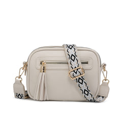 Tassel Two Zipped Sections Canvas Strap Cross Body Bag