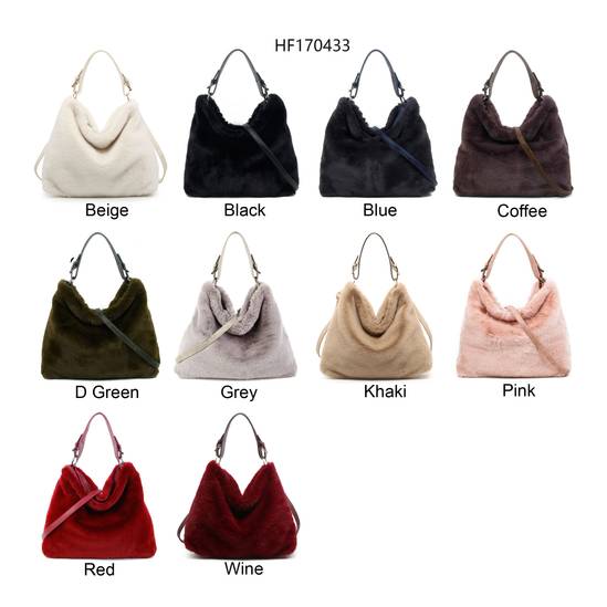 JFY Faux Fur Top Zip Closure Shoulder Bag